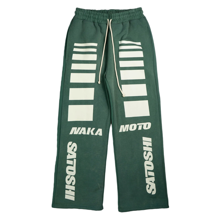 Satoshi Nakamoto 'Green' Baggy Moto Sweatpants