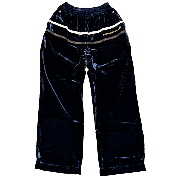 Chrome Hearts 'Navy' Y Not Black and White Embroidered Velour Track Pants