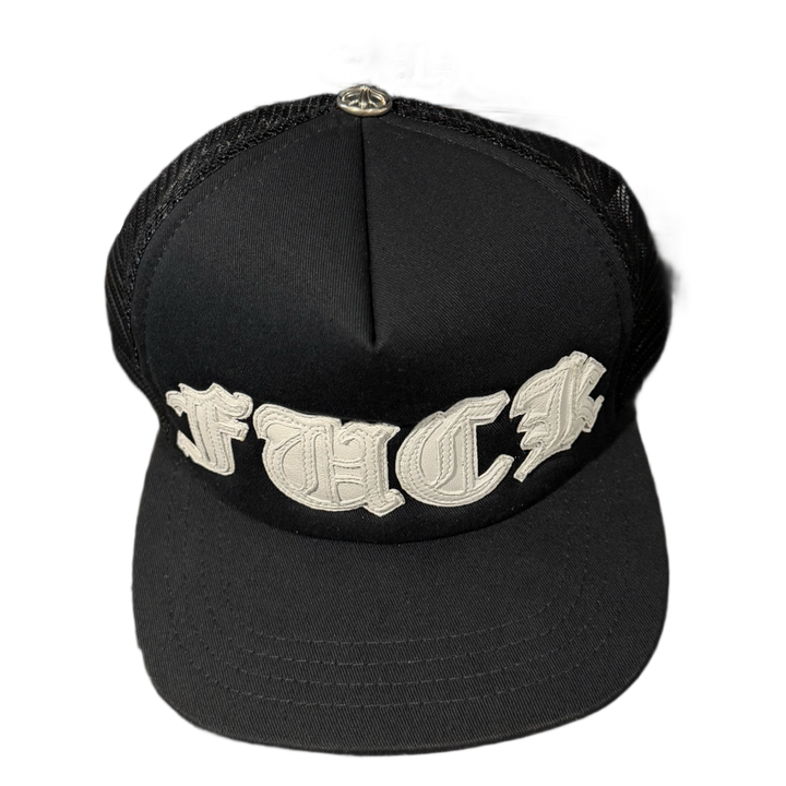 Chrome Hearts 'Fuck' White Leather Patch Trucker Hat