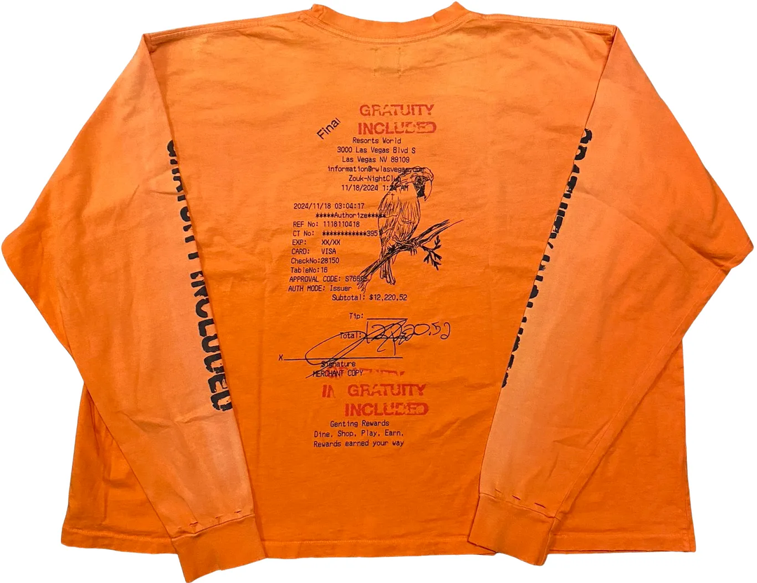 Happy Memories Don't Die HMDD 'Gratuity Included' Distressed Orange Longsleeve