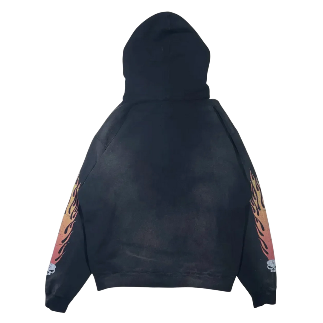 Kamiya 'Skull Flame' Washed Black Zip Up