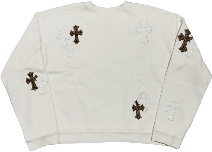 Chrome Hearts 'White Leopard' Cross Patch White Crewneck