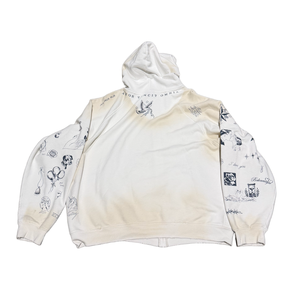 Balenciaga 'Classic Ink' White Zip Up Hoodie