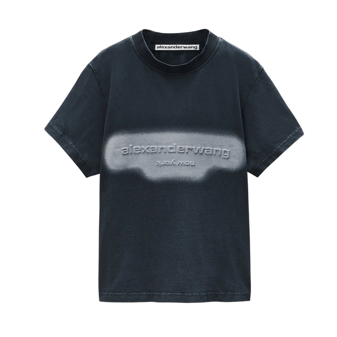 Alexander Wang 'Embossed Logo' Shrunken Washed Black Tee