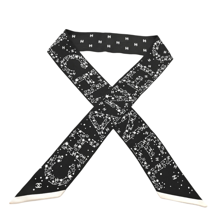 Chanel Silk 'CHANEL' Constellation Logo Slim Bandeau Scarf