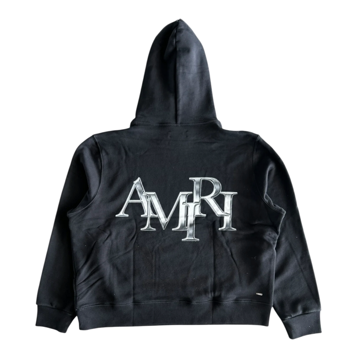 Amiri 'Chrome Staggered Logo' Black Hoodie