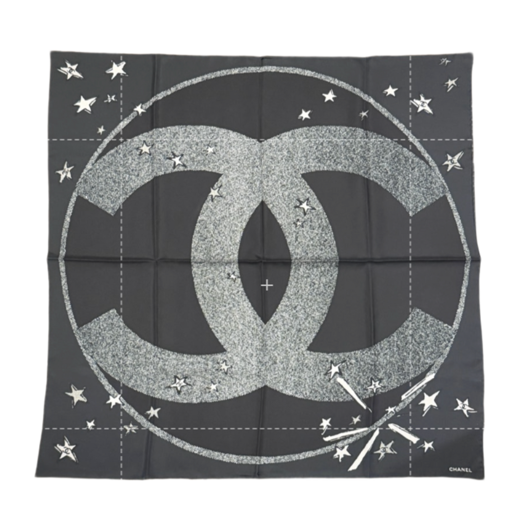Chanel 26A CC Star Pop Black Silk Scarf