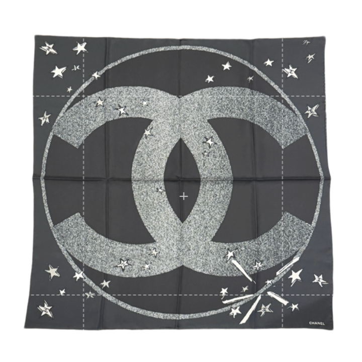 Chanel 26A CC Star Pop Black Silk Scarf