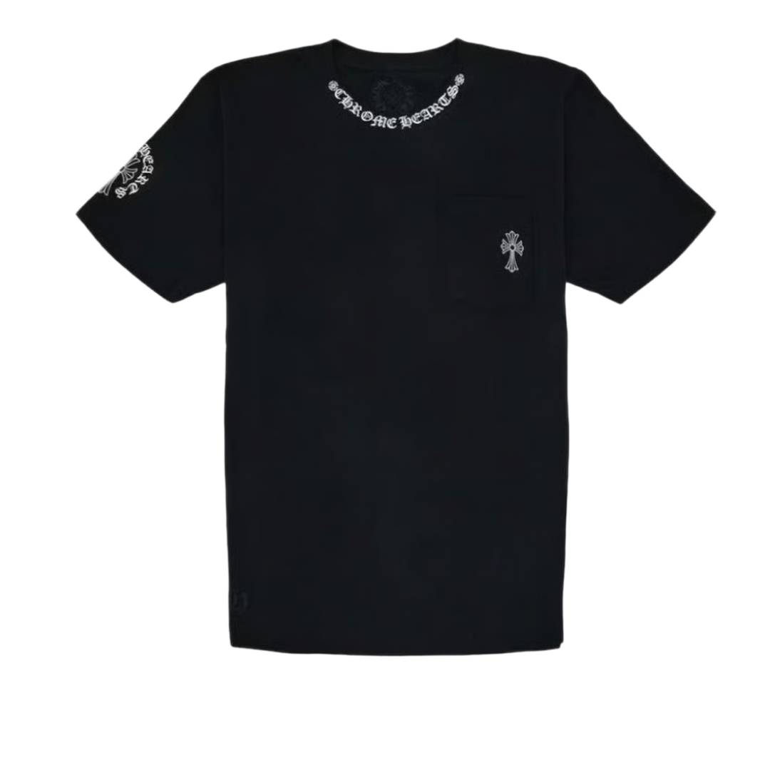 Chrome Hearts 'Black' Script Collar With Cross Pocket Tee