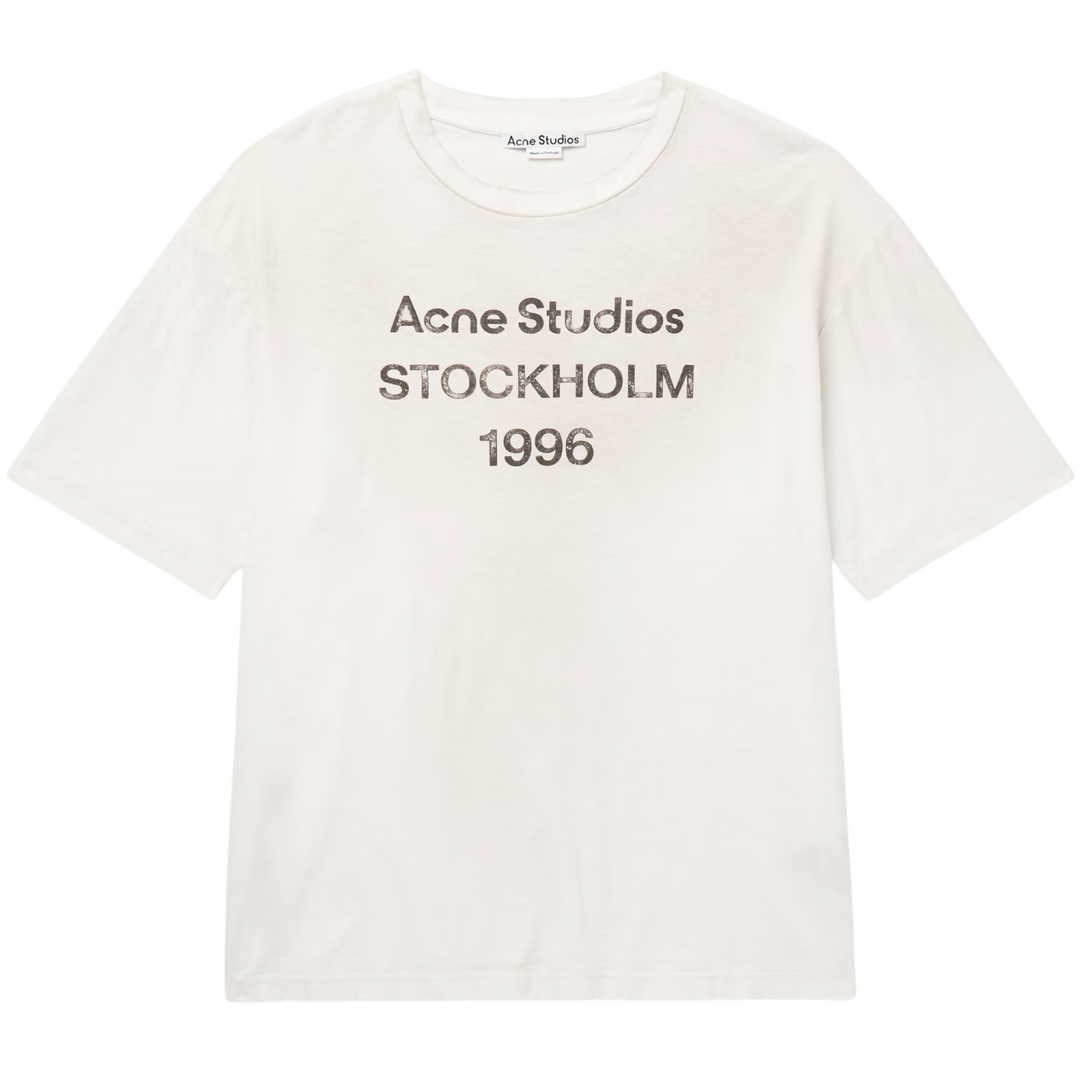 Acne Studios 'Dusty White' Distressed Logo-Print Tee