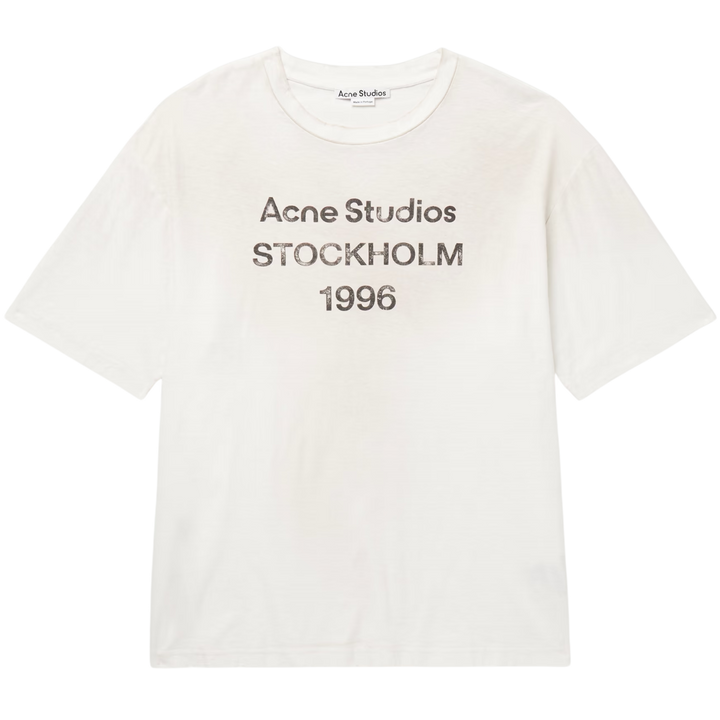 Acne Studios 'Dusty White' Distressed Logo-Print Tee