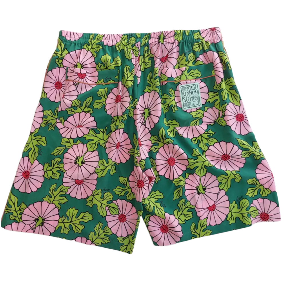 Gucci 'Green/Pink' Floral Silk Shorts