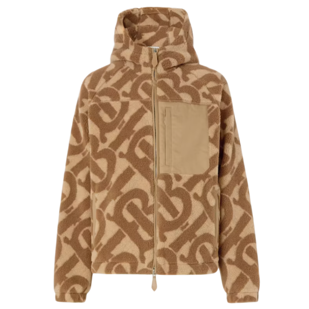 Burberry 'Monogram Fleece Jacquard Soft Fawn Brown' Hooded Zip-Up Jacket