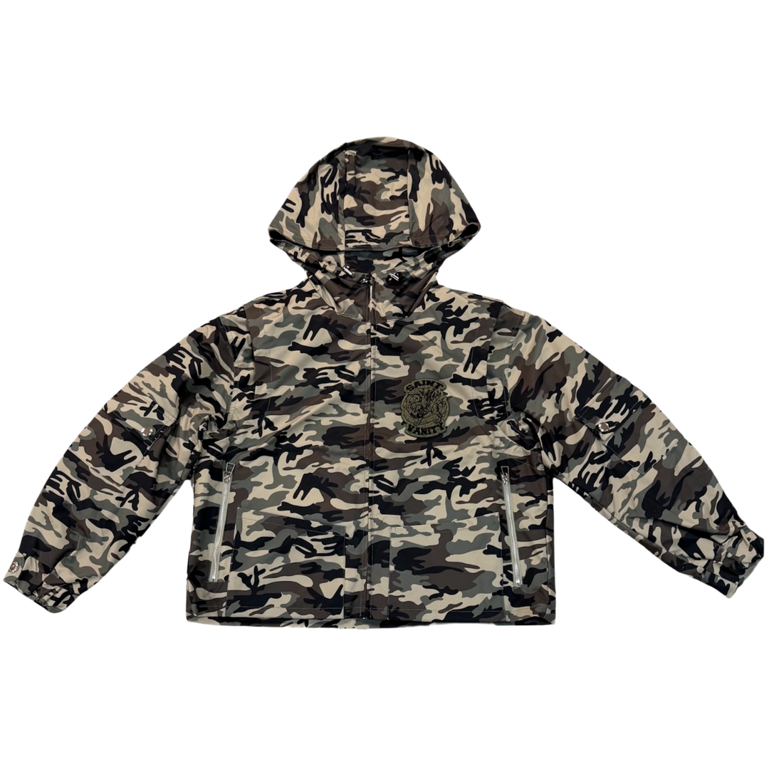 Saint Vanity 'Camo Patch Green' Zip Up Nylon Cargo Jacket