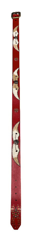 Studded 'Pony Fur Hair Star Spider Gem' Red Belt