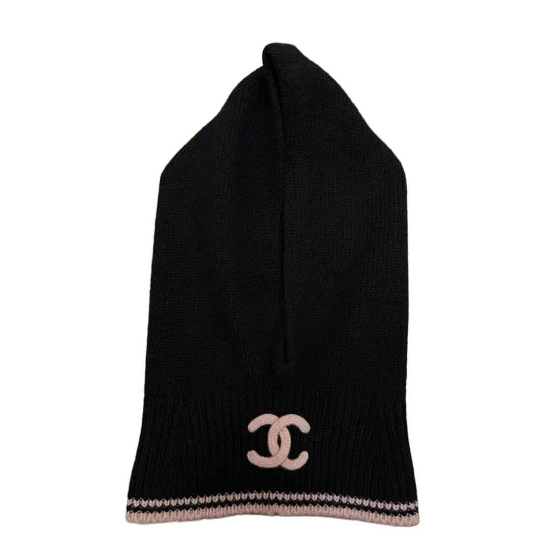 Chanel Black/Pink Cashmere &amp; Silk CC Balaclava