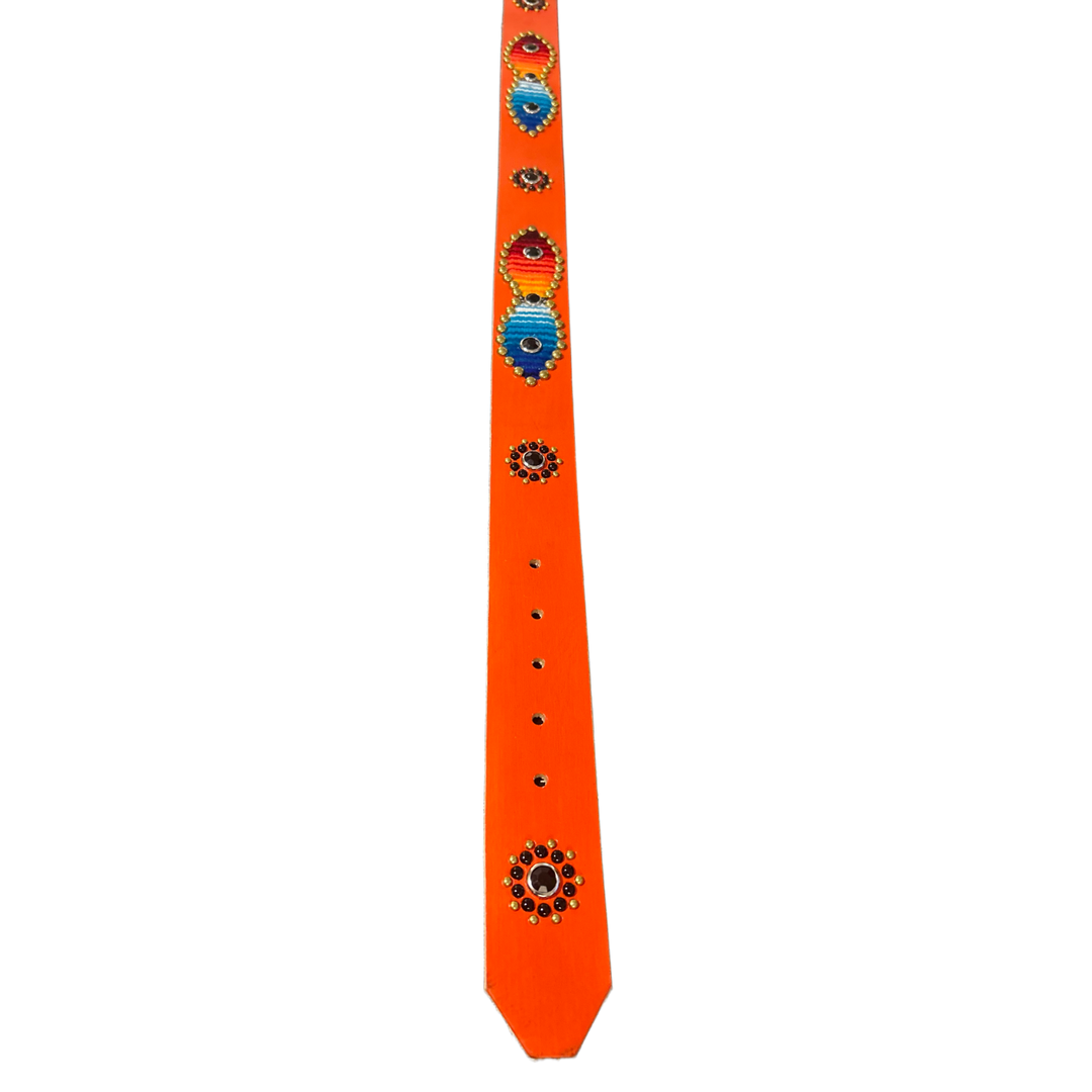 Studded 'Blanket Pattern' Orange Leather Belt