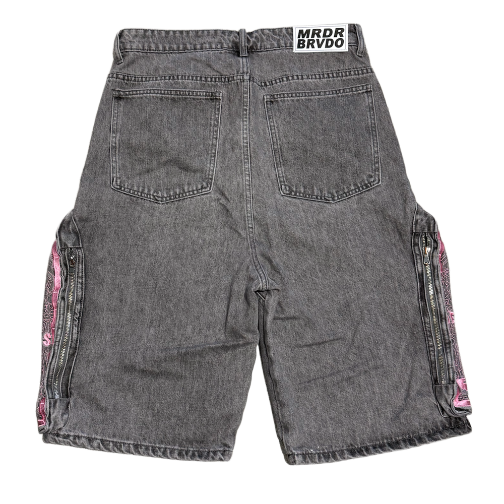 Who Decides War 'Black/Pink' Embroidered Denim Shorts