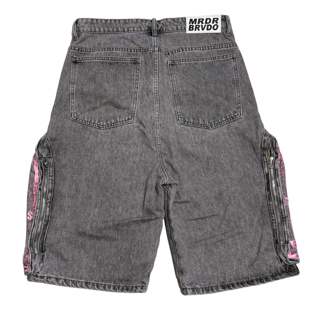 Who Decides War 'Black/Pink' Embroidered Denim Shorts