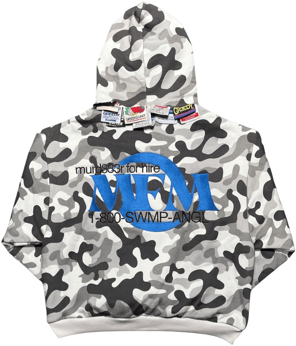 Murd333r.fm x Greedy Unit 'White Camo' Zip Up Hoodie