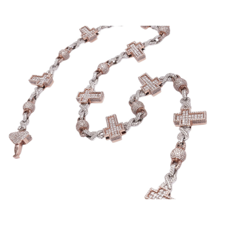 Two-Tone White and Rose Gold 'Infinity Ball & Cross Link'  10in Diamond Chain