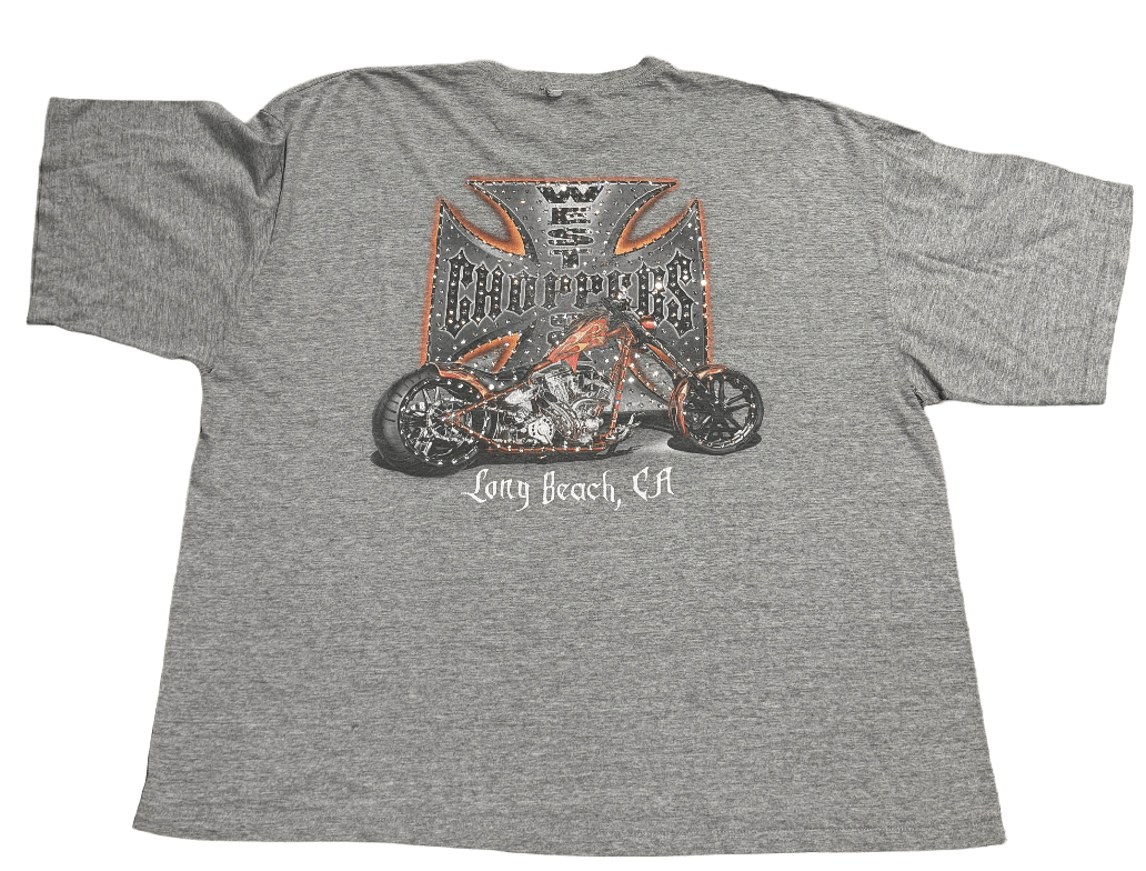 West Coast Choppers 'Long Beach' Vintage Rhinestone Grey Tee
