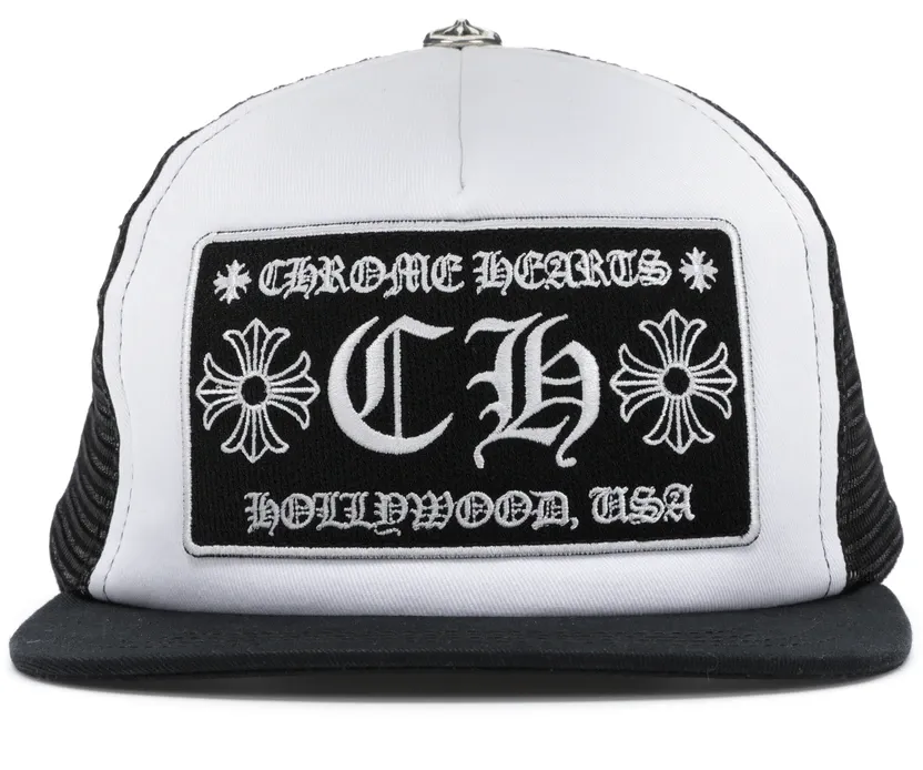 Chrome Hearts CH Hollywood Black White Trucker Hat