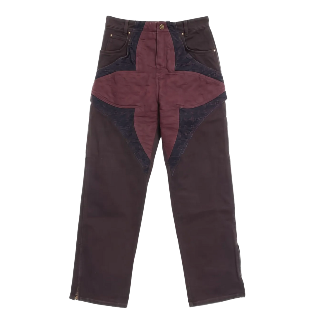 Louis Vuitton 'Embroidered Burgundy Flower' Monogram Jeans