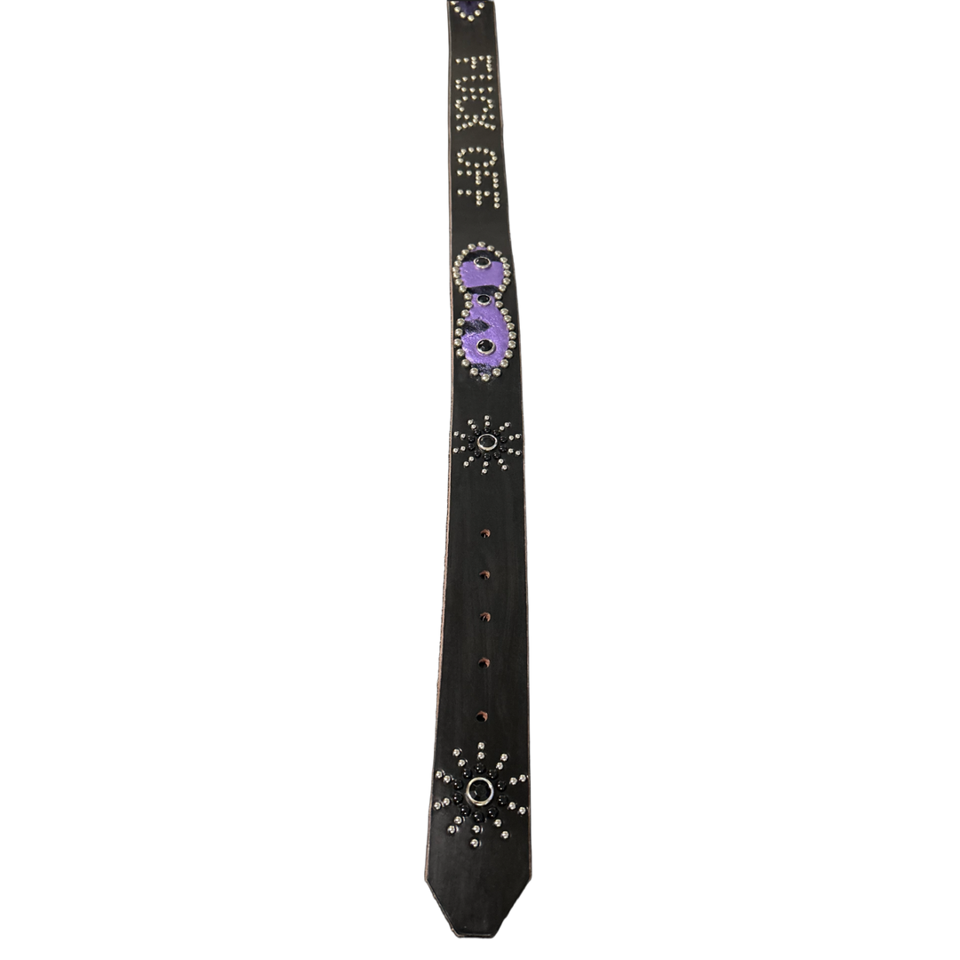 Studded 'Purple Hair' Black Fuck Off Leather Belt