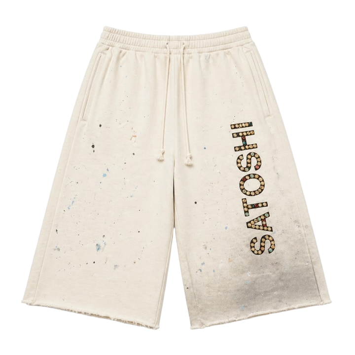 Satoshi Nakamoto 'White' Drifter Studded Sweat Shorts