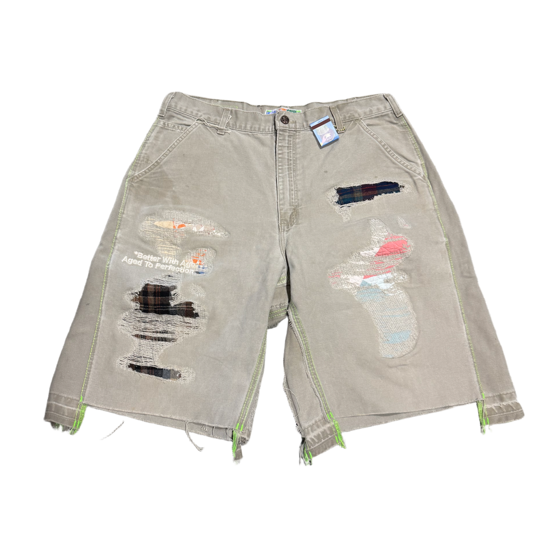 *Better With Age 'Pink Repair' Light Brown Double Wide Carpenter Shorts