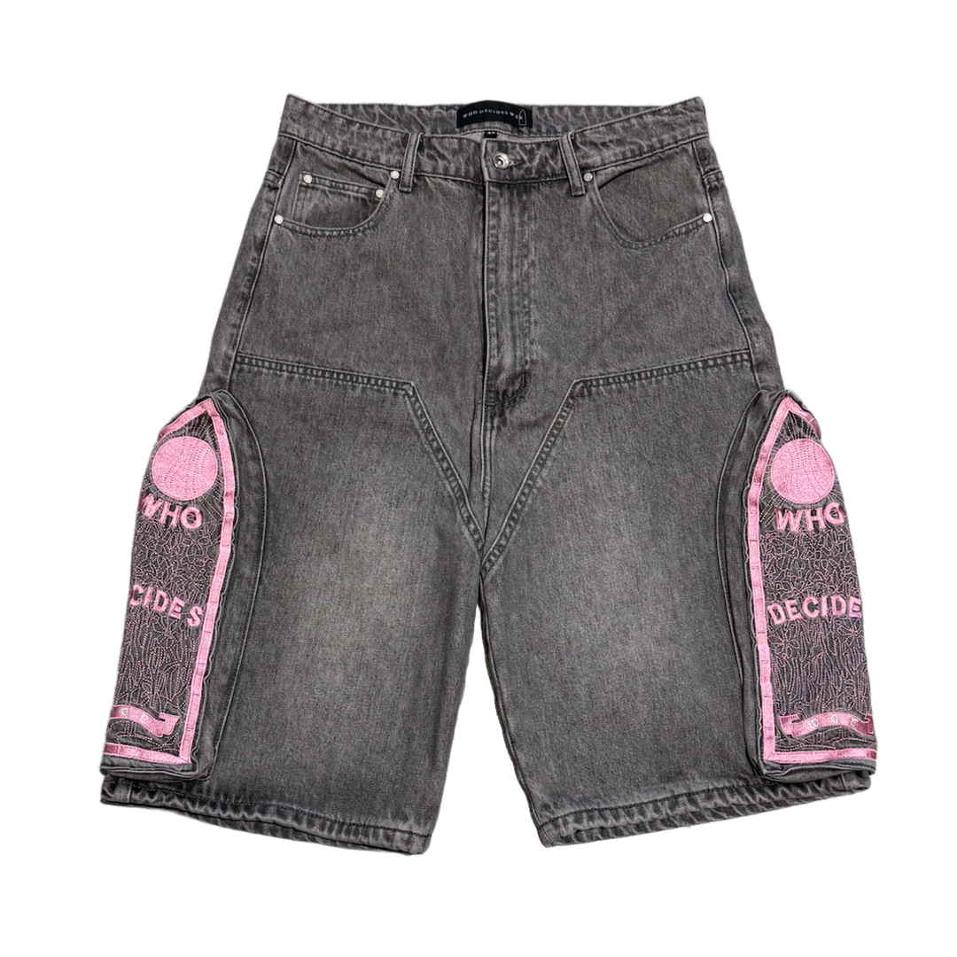 Who Decides War 'Black/Pink' Embroidered Denim Shorts