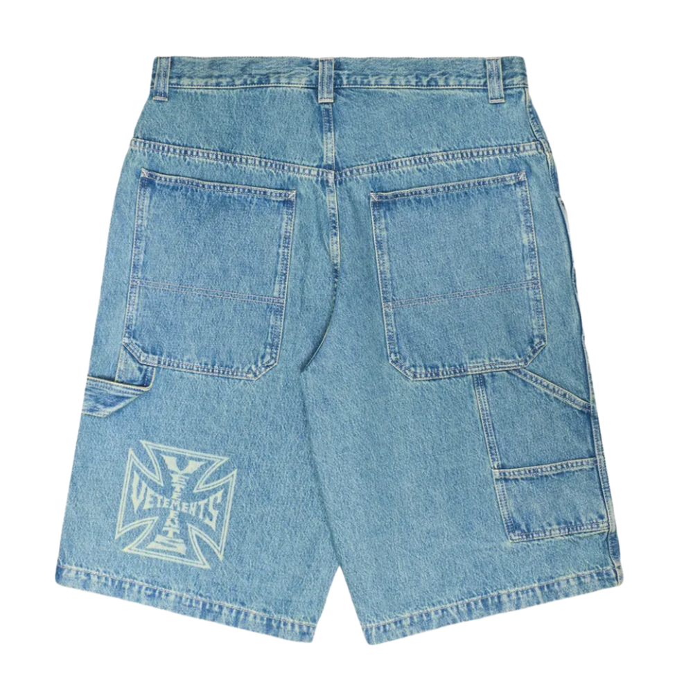 Vetements 'Biker Cross' Blue Denim Shorts