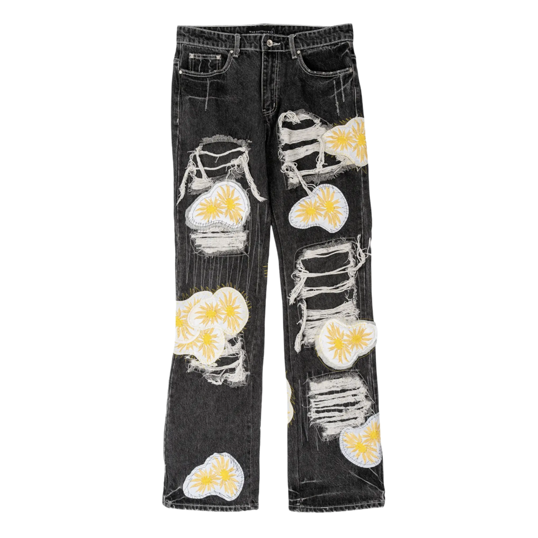 Who Decides War 'Black Embroidered Daisy & Distressed' Jeans