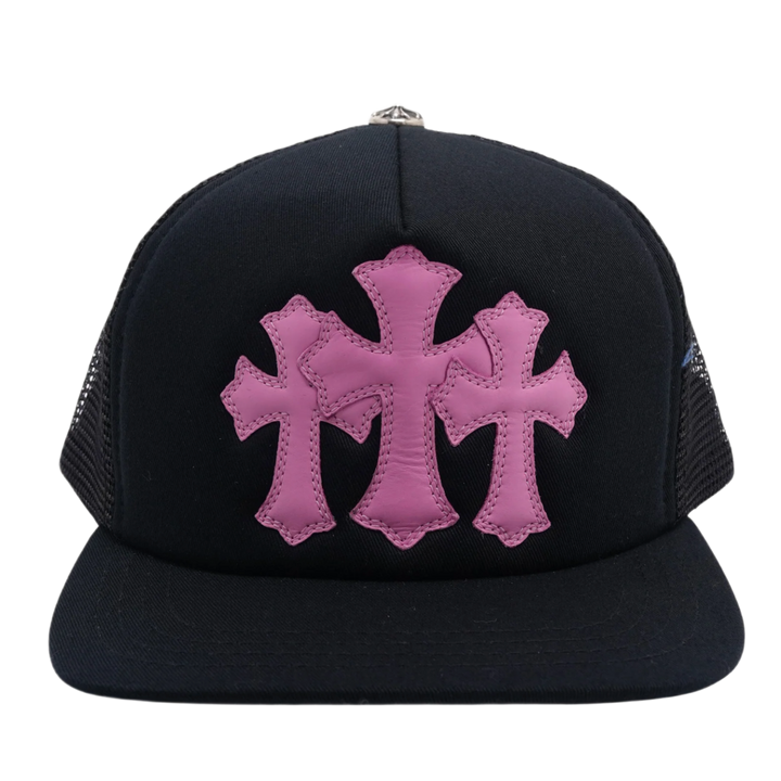 Chrome Hearts 'Pink Cemetery Triple Cross Patch' Black Trucker Hat