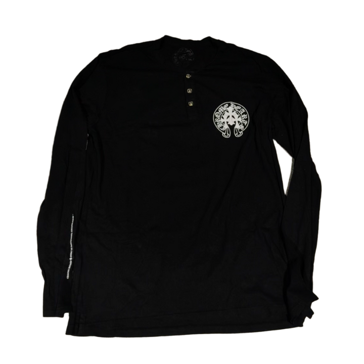 Chrome Hearts 'Silver Fleur Button' Horseshoe Crosses Black Longsleeve
