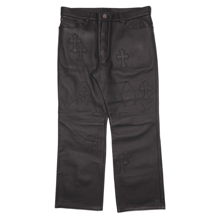 Chrome Hearts Black Leather '20 Patch Le Fluer' Pant
