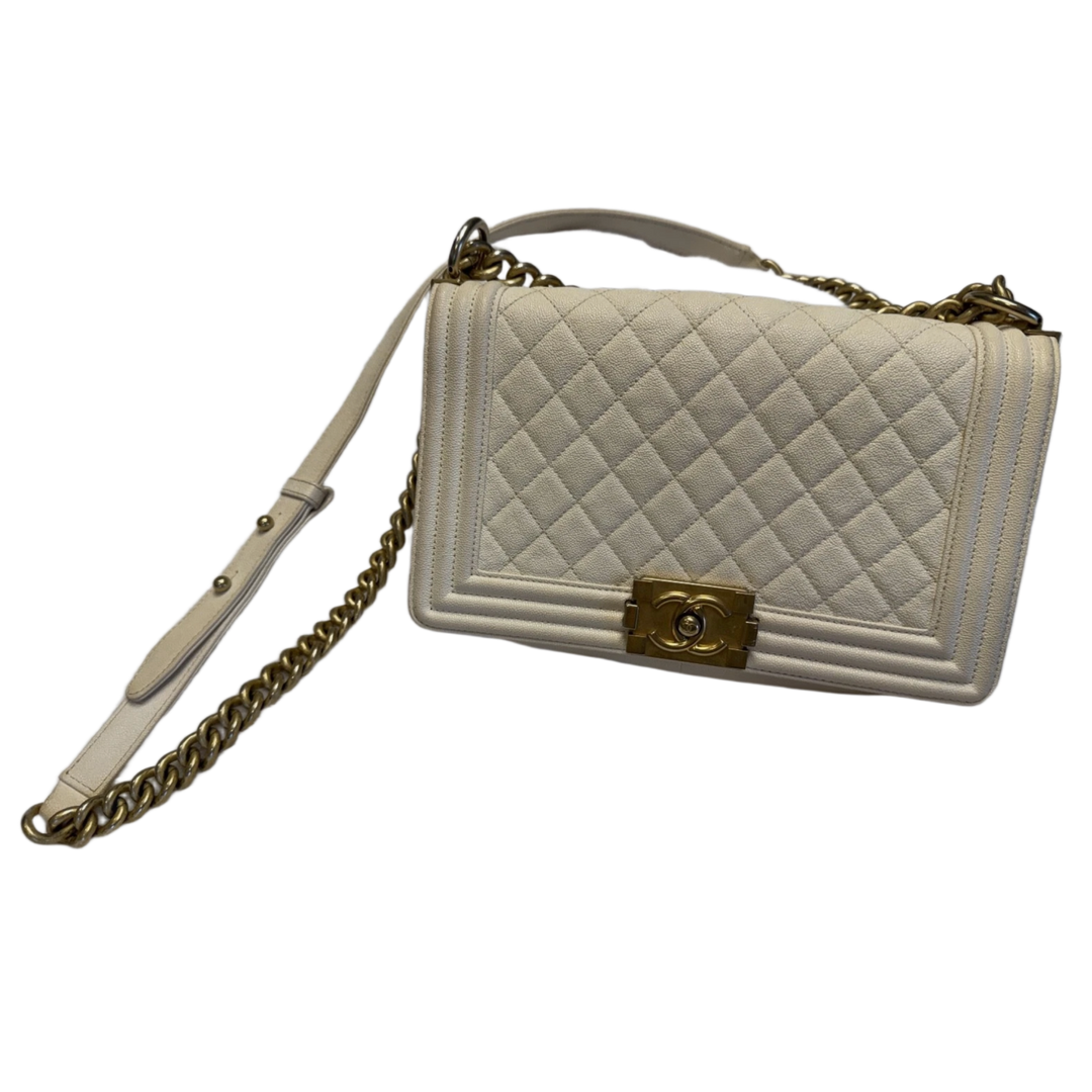 Chanel Caviar 'Ivory Quilted Caviar Medium Boy Flap Bag