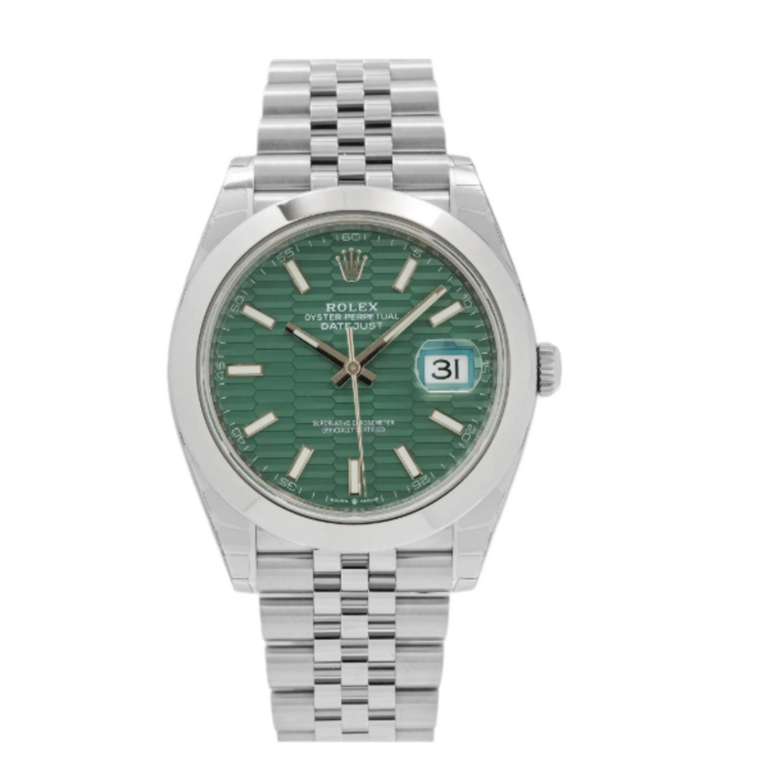 Rolex DateJust 'Green Motif' 41 Smooth Jubilee Steel Watch 2023 126300