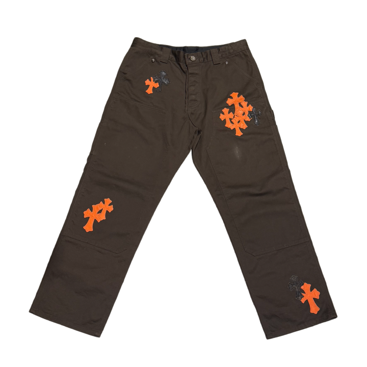 Chrome Hearts 'Black/Orange Cross Patches' Brown Double Knee Carpenter Pants