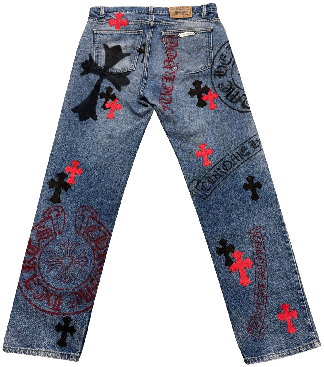 Chrome Hearts 'Stencil' Black/Red Cross Patch Jeans