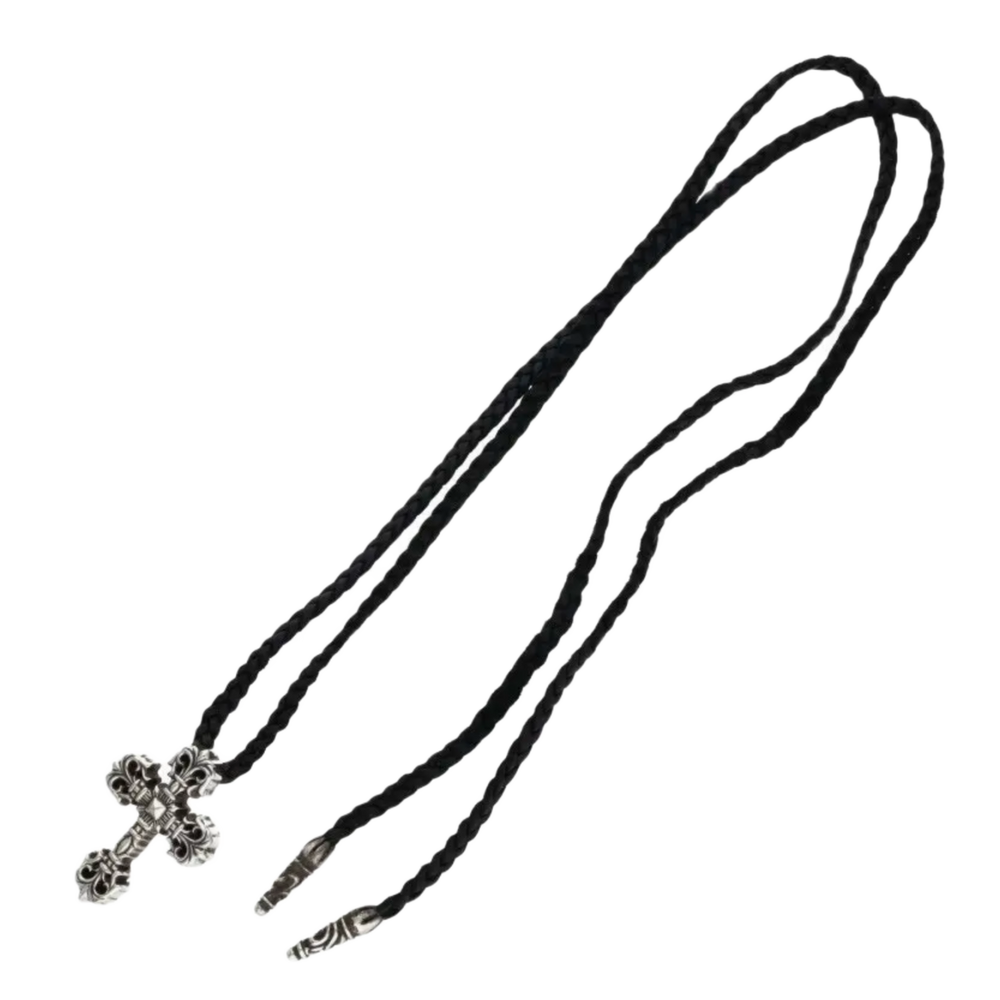 Chrome Hearts 'Jumbo Filigree Cross' Woven Leather Necklace