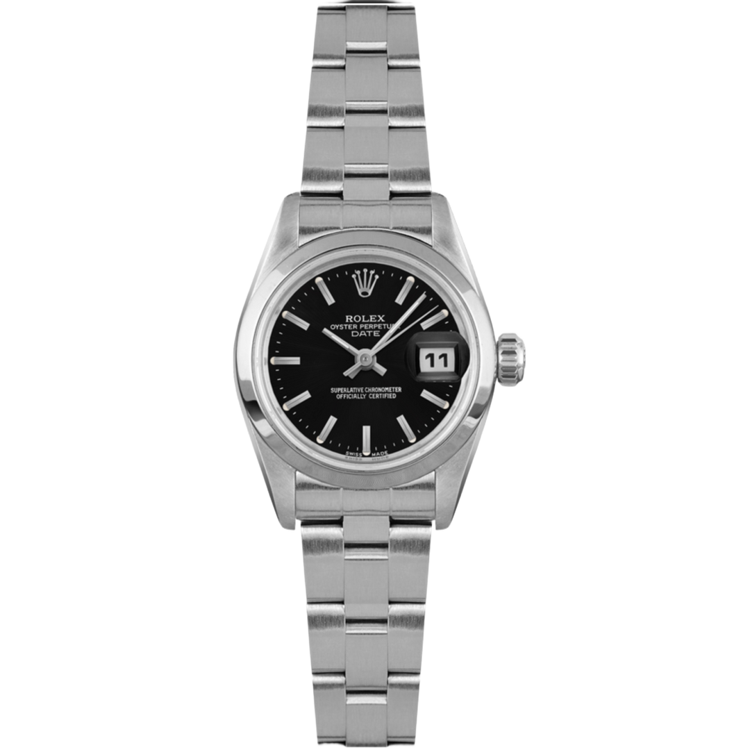 Rolex Oyster Perpetual Date Ladies 'Black Dial' 26MM Oyster Perpetual Steel Watch