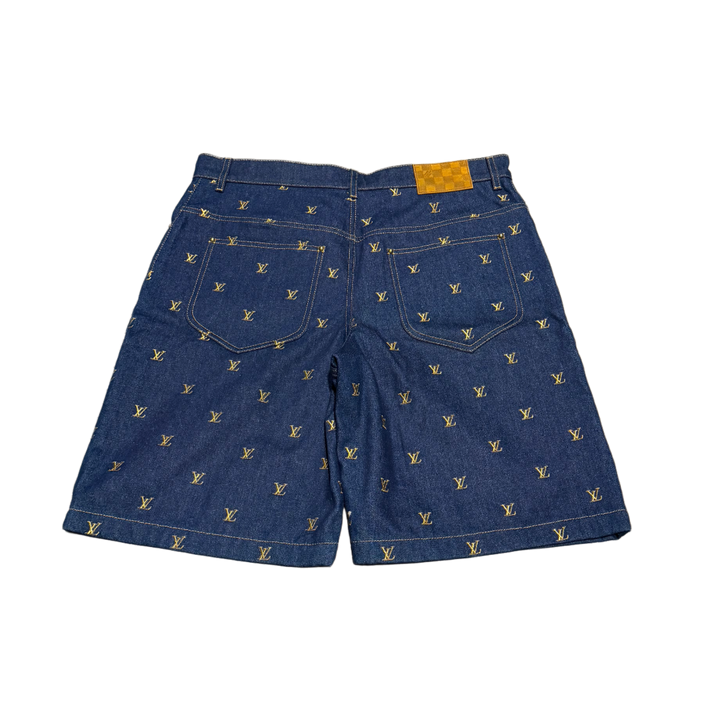 Louis Vuitton Embroidered Signature Denim Shorts Indigo