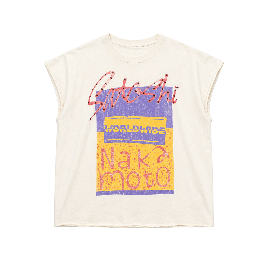 Satoshi Nakamoto 'Worldwide' Cream Cutoff Tee