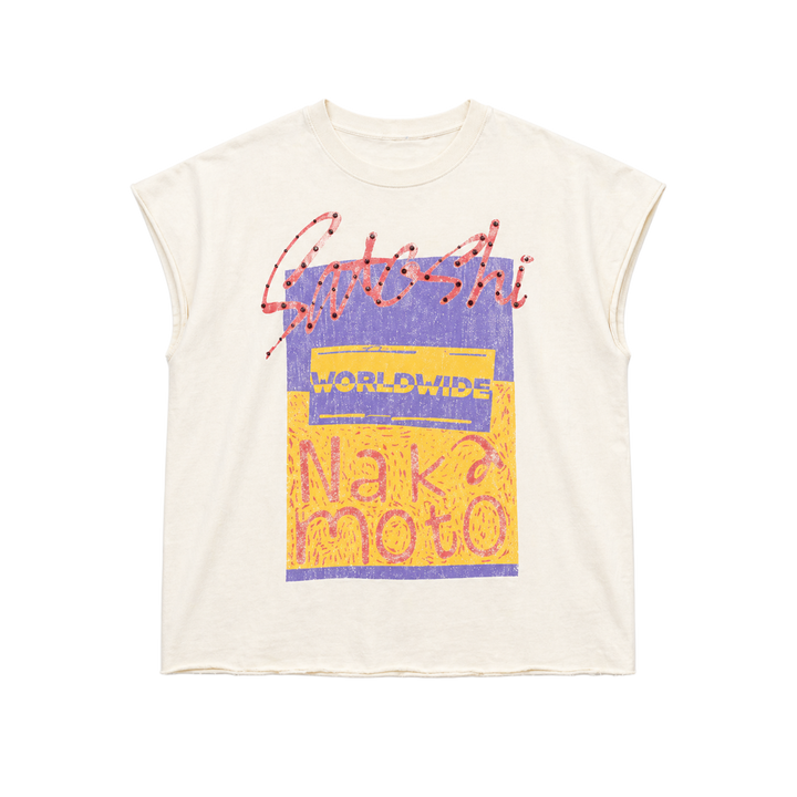 Satoshi Nakamoto 'Worldwide' Cream Cutoff Tee