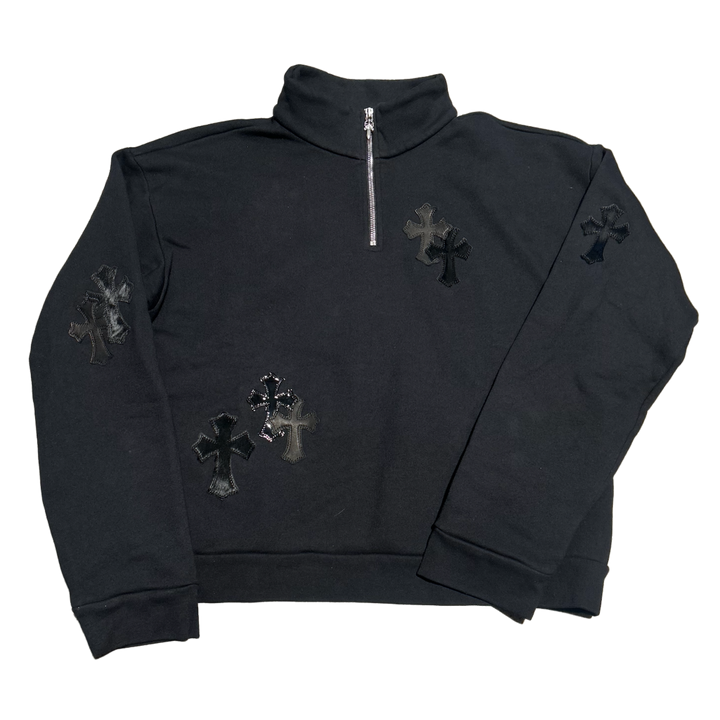 Chrome Hearts 'Cross Pony Patent Leather Patch' Black Quarter Zip
