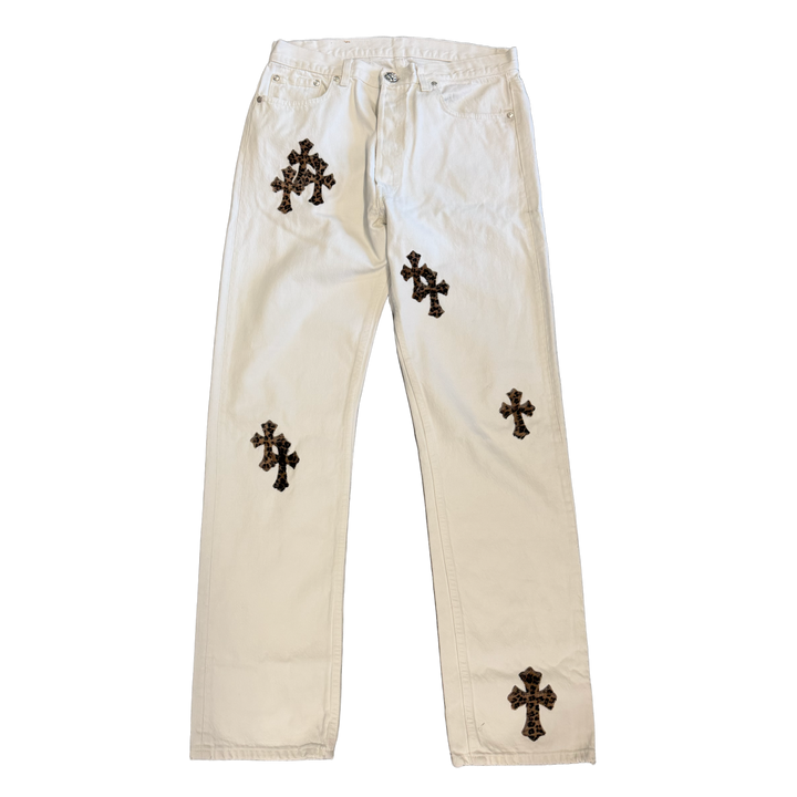 Chrome Hearts '19 Cheetah Patch' White Jeans