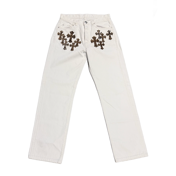 Chrome Hearts '18 Cheetah Patch' White Jeans