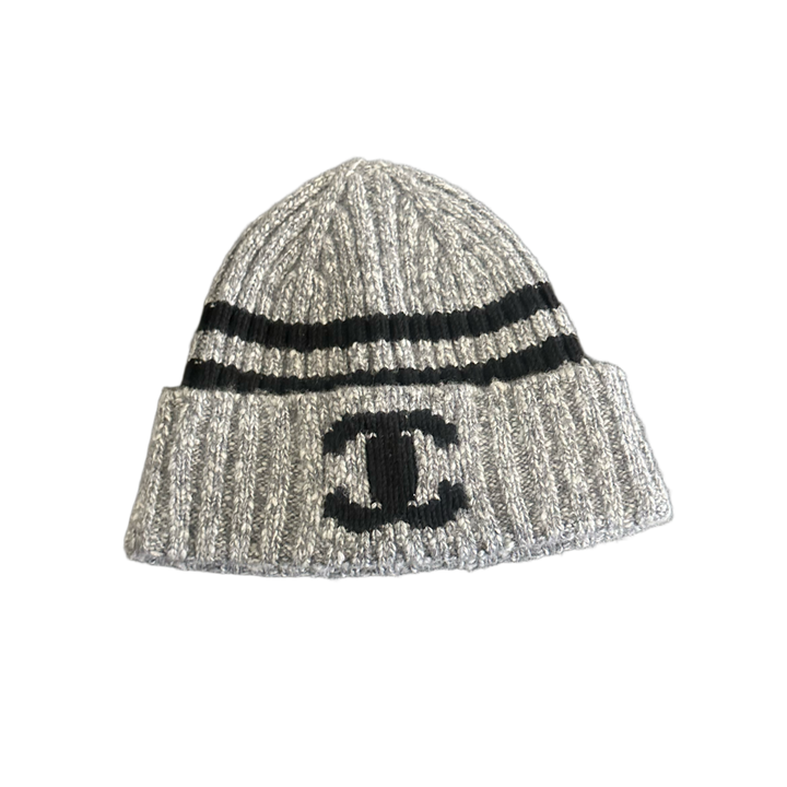 Chanel 'Grey' Stripped Beanie